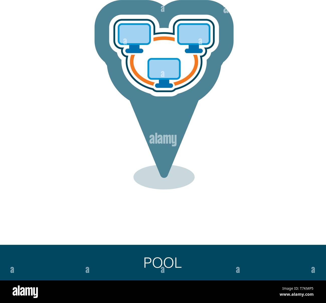 Bitcoin Mining Pool Pin Map Icon With Peer To Peer Computer Network - 